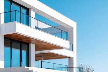 Fototapeta premium Modern Architectural Design of a Minimalist House Under a Clear Blue Sky in Daylight