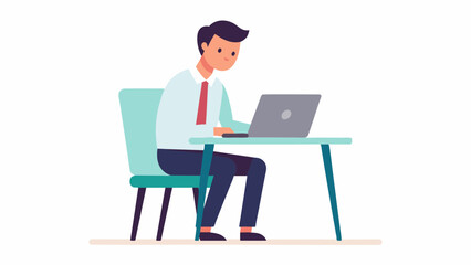  man sitting with laptop in the table wearing office dress. Concept illustration for working, work from home 