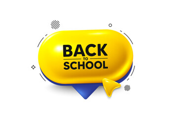 Offer speech bubble 3d icon. Back to school tag. Education offer. End of vacation slogan. Back to school chat offer. Speech bubble cursor banner. Text box balloon. Vector