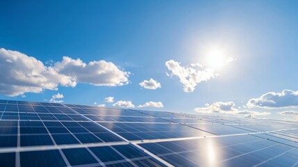 Solar Panels Against a Blue Sky with Clouds.