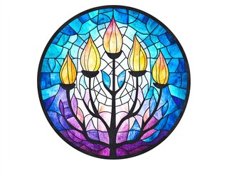 Vibrant stained glass window featuring a colorful candle design, perfect for enhancing any spiritual or artistic space.