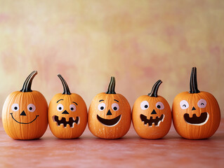 Halloween pumpkin. A happy pumpkin family, each with different facial expressions