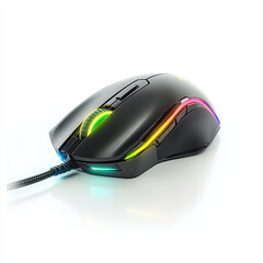Ergonomic backlit gaming mouse, side view on white background, modern and functional design for gamers.
