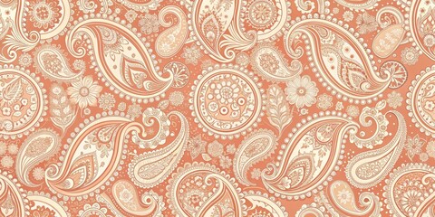 Abstract Paisley Pattern in Coral and Cream, Seamless Design, Vector Illustration, Textile Design, Pattern Design, Floral Design
