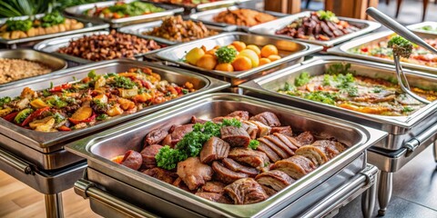 Buffet Table with Roasted Meat, Vegetables, and Fruit, Buffet Food, Food Photography, Catering