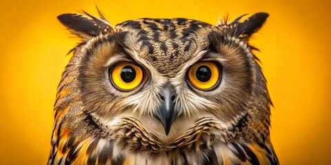 Obraz premium Close-up Portrait of a Eurasian Eagle-Owl with Yellow Eyes, Composition Close-up, Image Details Sharp focus on eyes, Concept Wild and Majestic, Owl, Bird, Raptor
