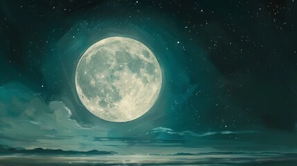 Thunderous Summer Skies: An Anime-Inspired Illustration, Beautiful Blue Skies with Nature, Moon ,Cloud ,Beach scenery, Tree, night -Anime concept Background
