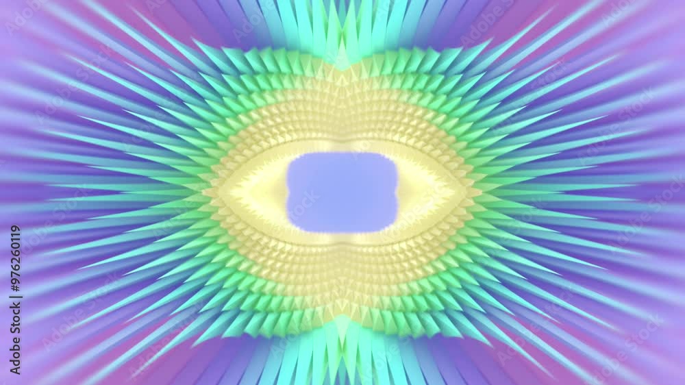 Poster digital seamless loop animation of an abstract figure composed of many elements, arranged in a symme