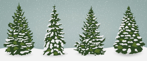 Christmas tree set for greeting card, invitation, banner and web design. Vector