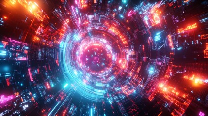 Abstract Neon Lights Tunnel.