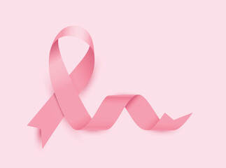 Pink ribbon for Breast Cancer Awareness Month October. Curly pink ribbon on pink background. Vector illustration.	
