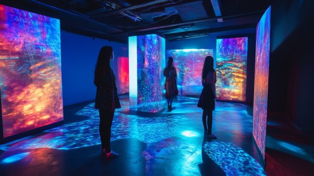People Experiencing Immersive Art Installation.