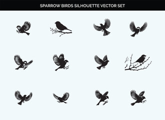 Black Sparrow Silhouette Vector Illustration on Transparent Background