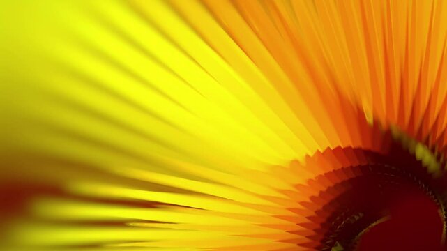 Digital loop animation of a twisted figure in the shape of a Moebius ring consisting of many pyramids with a yellow-orange-brown gradient. Depth of field effect. 3d rendering 4K