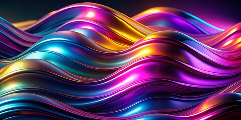 Neon Waves A 3D Abstract of Intertwining Metallic Curves, 3D Art, Abstract Background, Neon Lights