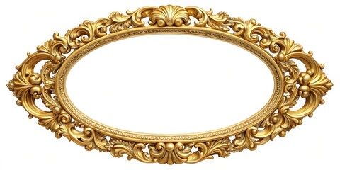 Ornate Golden Oval Frame, White Background, Gold, Frame, Oval