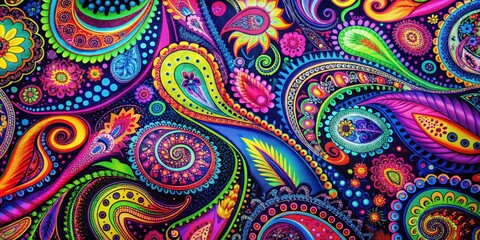 Fototapeta premium Psychedelic Floral Pattern - Digital Art - Abstract Background, paisley, floral, psychedelic