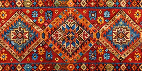 Traditional Persian Rug with Geometric and Floral Motifs, red, blue, yellow, intricate design , Persian rug, oriental rug