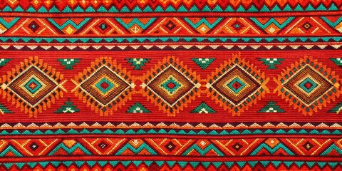 Vibrant Red and Green Geometric Textile Pattern with Diamond Shapes, textile, design, pattern