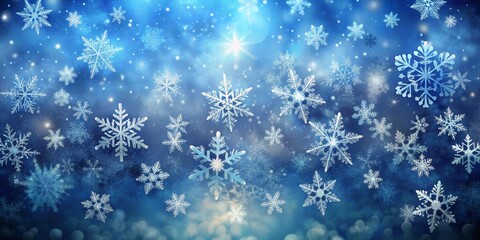 Winter Wonderland Falling Snowflakes on a Blue Background with Bokeh, Snowflake ,Winter ,Christmas