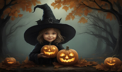 A young girl wearing an ancient witch's hat