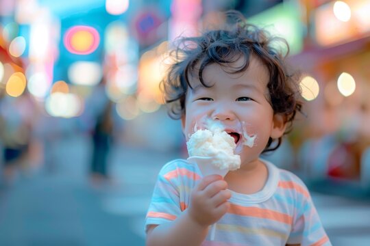 Adorable curly-haired baby boy laughing happily. Curly-haired infant boy exploring his surroundings blissfully. Innocence and joy of childhood captured single moment.