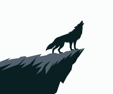 Howling wolf silhouette EPS vector art illustration template on a white background