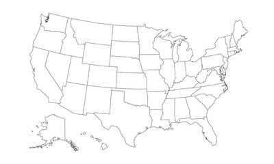 USA map isolated on white background. Outline United States of America map. Blank US map template. Vector illustration