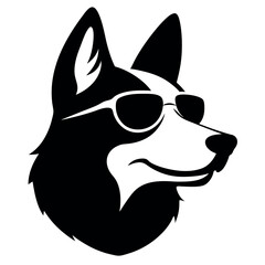 a dog wearing sunglass vector silhouette isolated white background