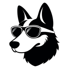 a dog wearing sunglass vector silhouette isolated white background
