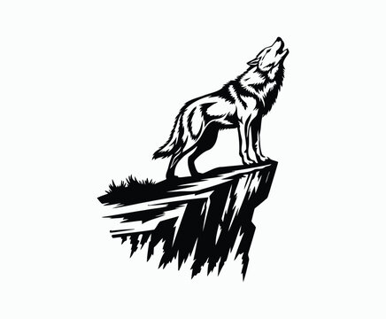 recommend clip art: Howling wolf silhouette EPS vector art illustration template on a white background