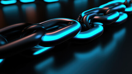Futuristic glowing metal chain in close-up view