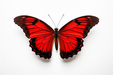 butterfly flying with red wings isolated on white background