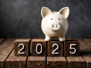 new year 2025 investment concept with piggy bank saving money for future