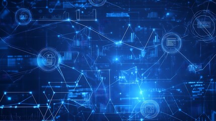 A blueprint illustration showcasing the concept of a growing technology business, with interconnected lines and upward graphs