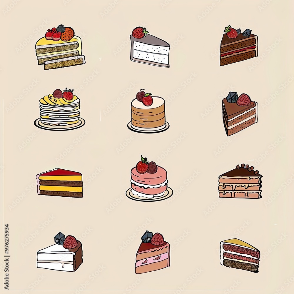 Sticker Delicious Assorted Cakes Dessert Slices Pattern