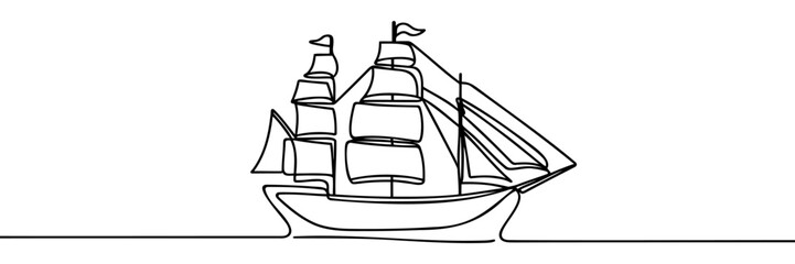 Continuous one line drawing of a ship. Vector illustration