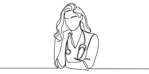 Woman doctor Continuous one line drawing