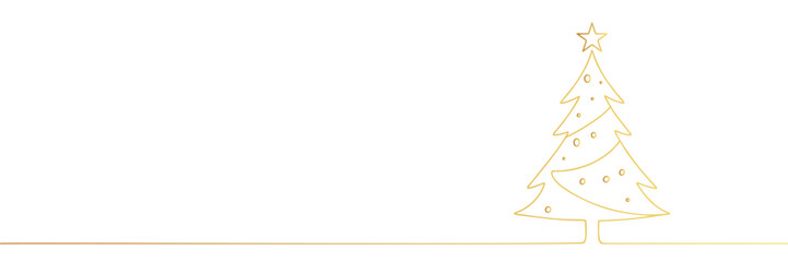 Continuous one Line art of Christmas tree with star on top, pine plant in vector illustration