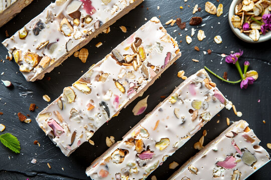 white traditional nougat, top view