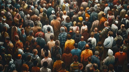 Obraz premium Overpopulated world. Huge crowd of people. Humans suffer from pollution. Ecological disaster concept. AI-generated.