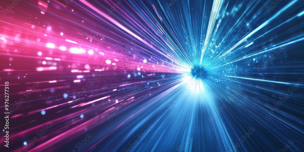 Poster an abstract representation illustrating the flow of digital data, complete with vibrant light beams 