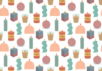 Cute seamless pattern colorful candles. Hand drawn homely background
