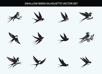 Black Swallow Bird Silhouette Vector Illustration on Transparent Background