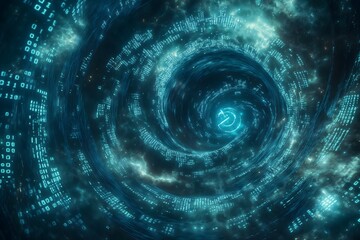 Binary Code Data Vortex. A Futuristic Spiral of Information in a Digital Tunnel