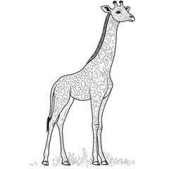 Fototapeta premium Tall Giraffe Sketch in Black and White
