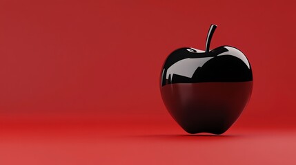 Obraz premium A black glossy apple on a red background.