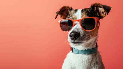 Cool Dog with Sunglasses on Coral Background