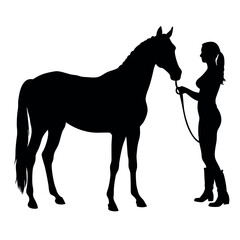 a woman standing next to a horse. The woman is holding the horse's reins and appears to be leading it