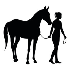 a woman standing next to a horse. The woman is holding the horse's reins and appears to be leading it